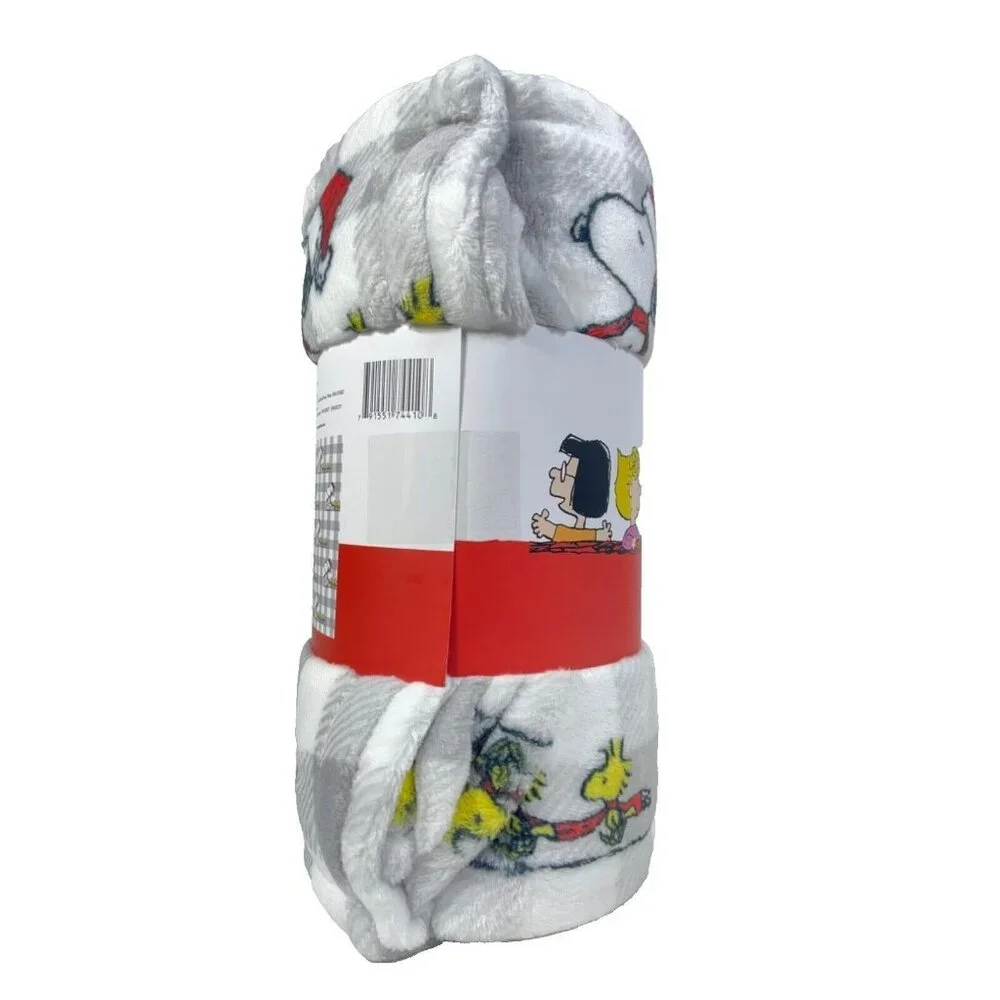 Peanuts Snoopy & Woodstock Christmas Velvet Plush Throw Blanket 50 x 70 Gray